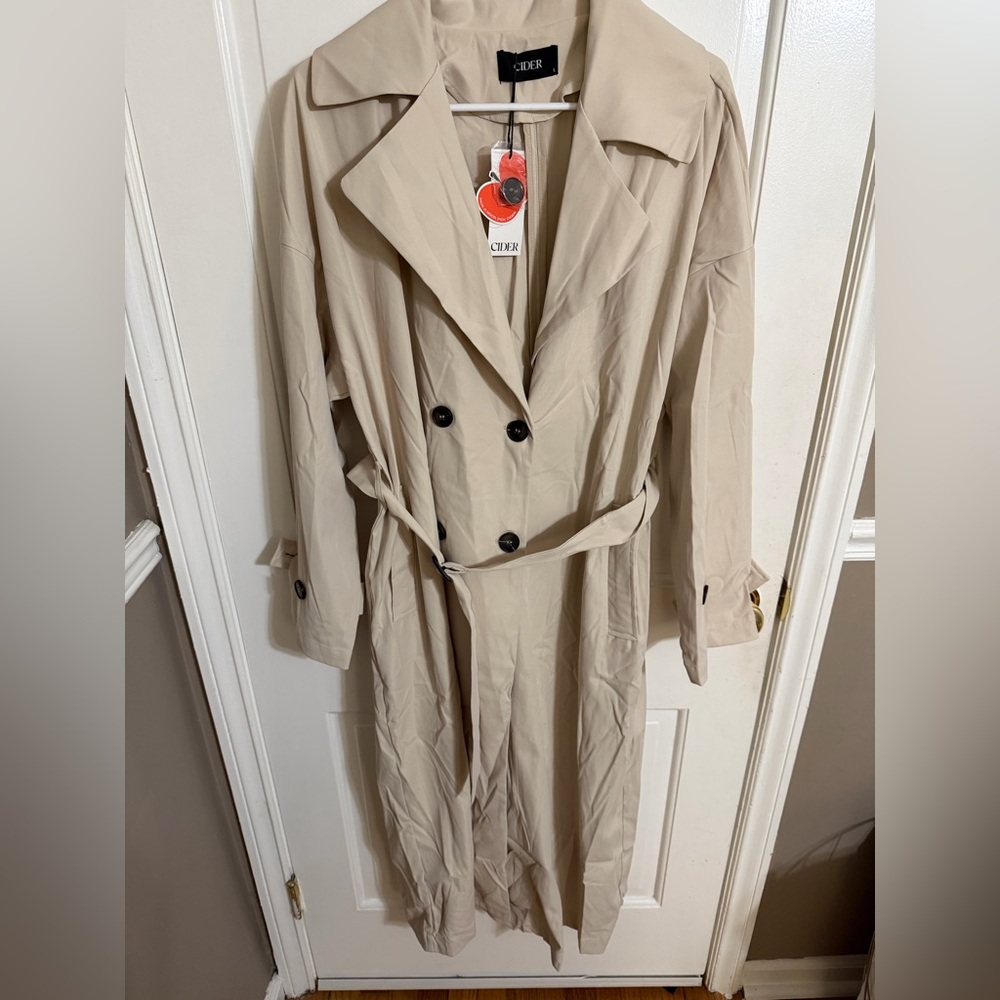 Cider Double-Breasted Beige Trench Coat with Belt